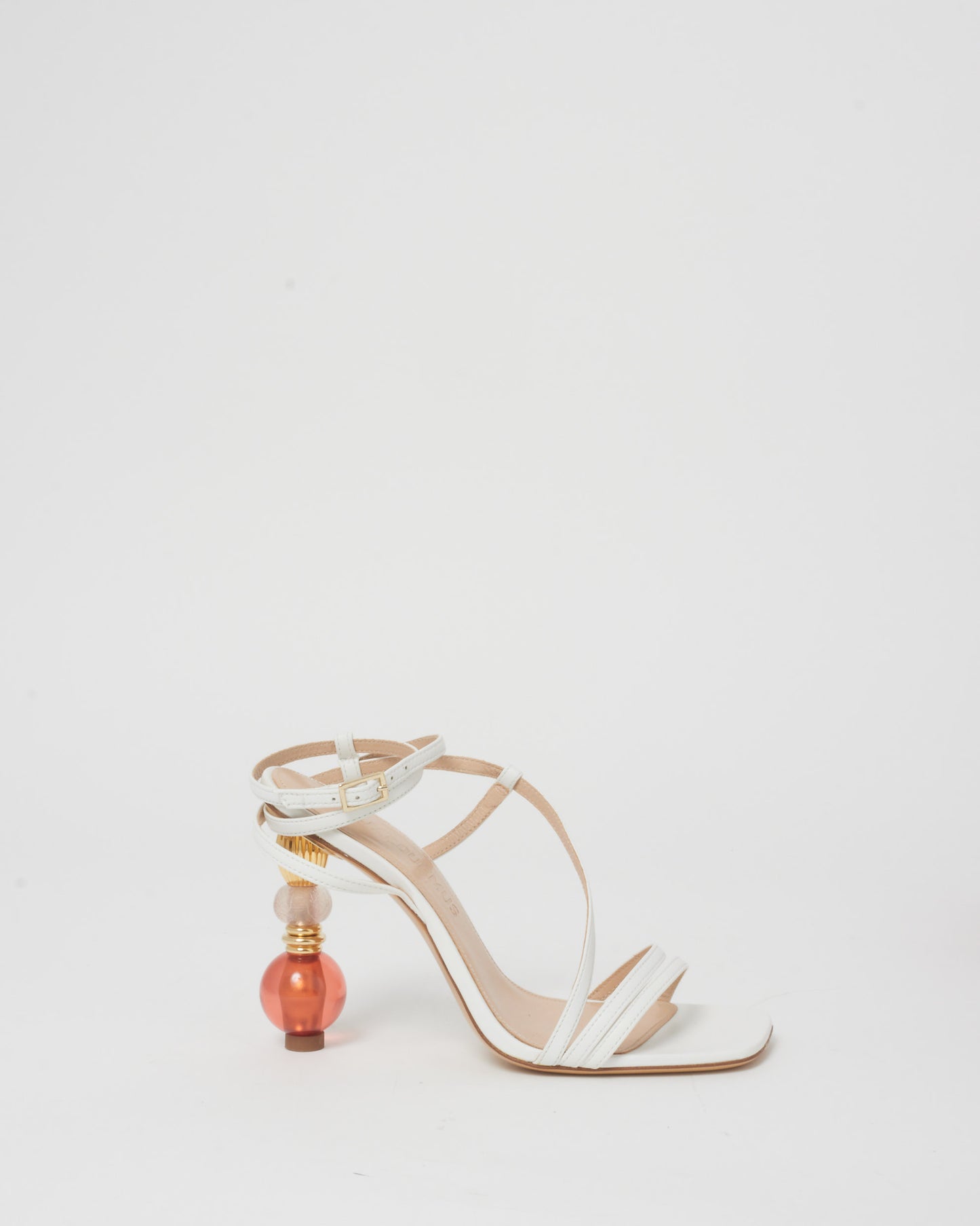 Jacquemus White Leather 
Geometric Ball Heels - 37