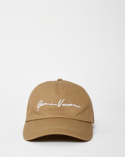 Versace Tan 
White Cursive Gianni Versace Logo Baseball Cap