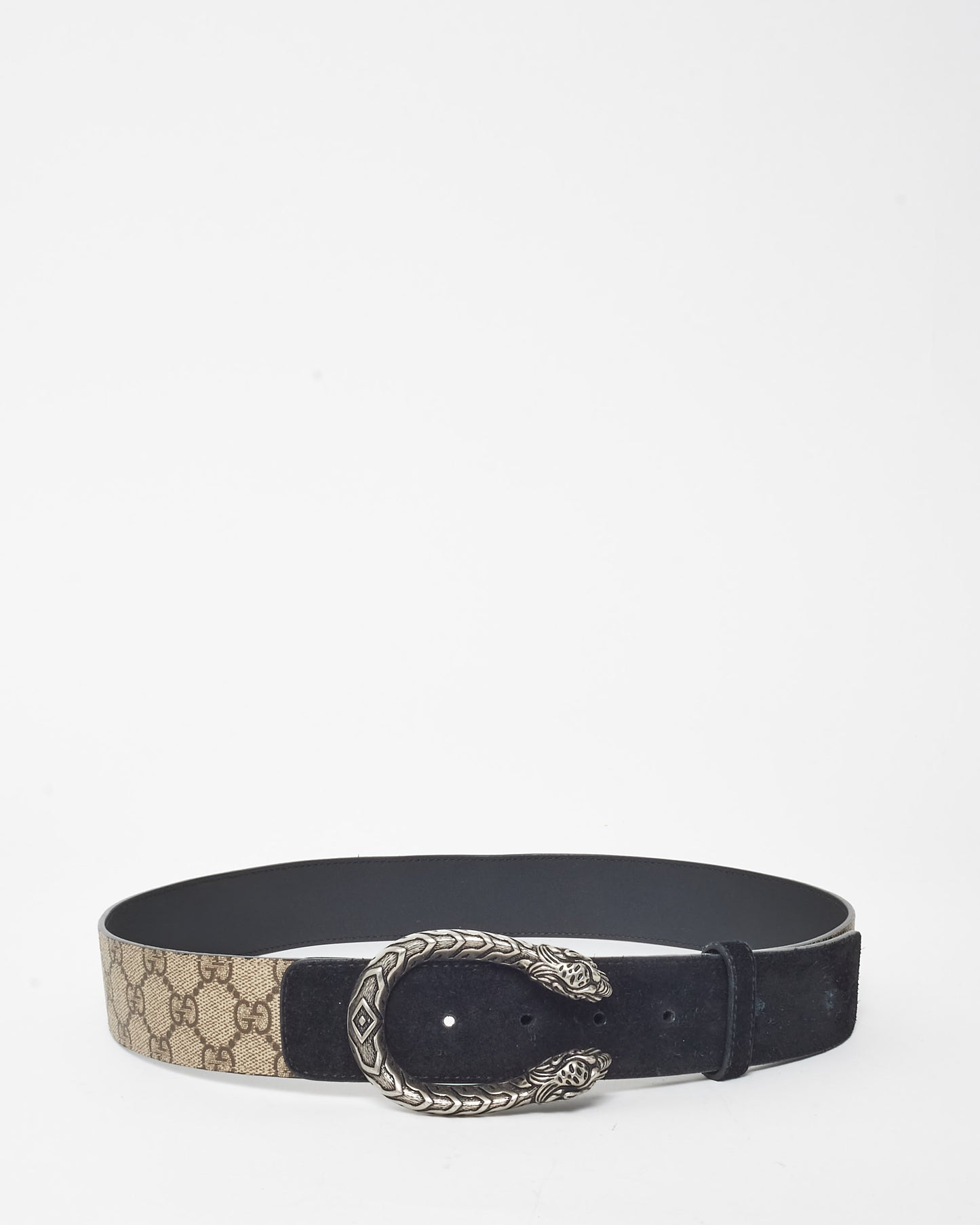 Gucci Black Suede 
Monogram Canvas Dionysus Belt - 90/36