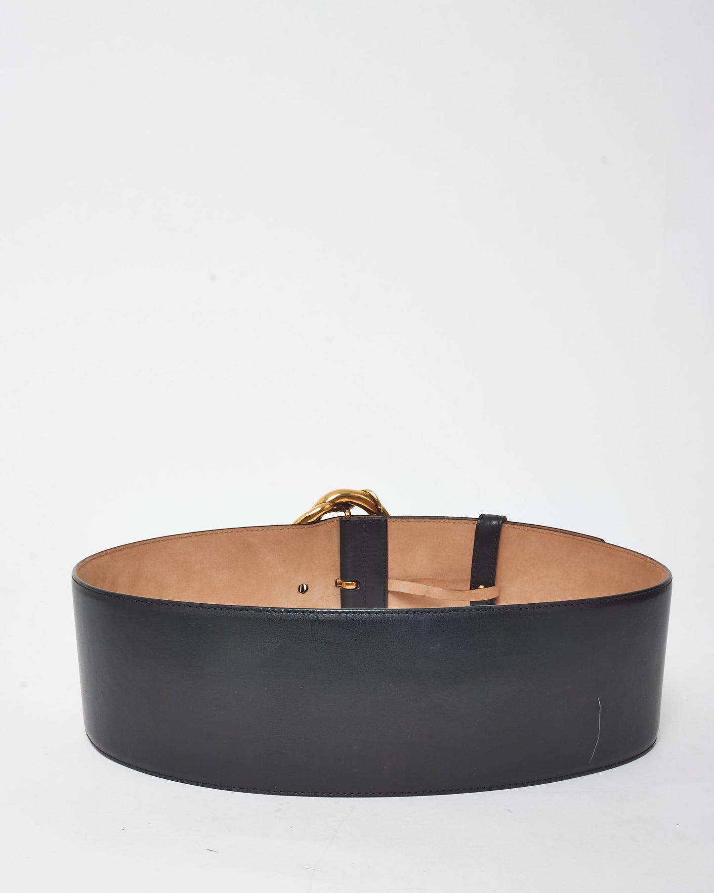 Alexander McQueen Black Leather Gold Buckle Wide Belt - 90/36