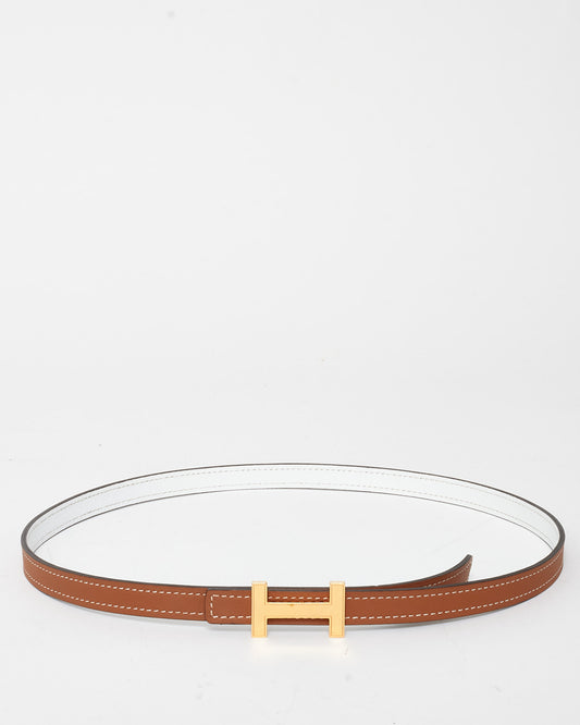 Hermès Tan/White Reversible Gold H Thin 13MM Belt - 70