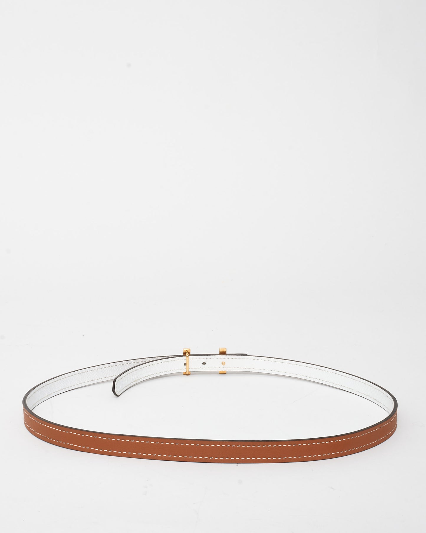 Hermès Tan/White Reversible Gold H Thin 13MM Belt - 70