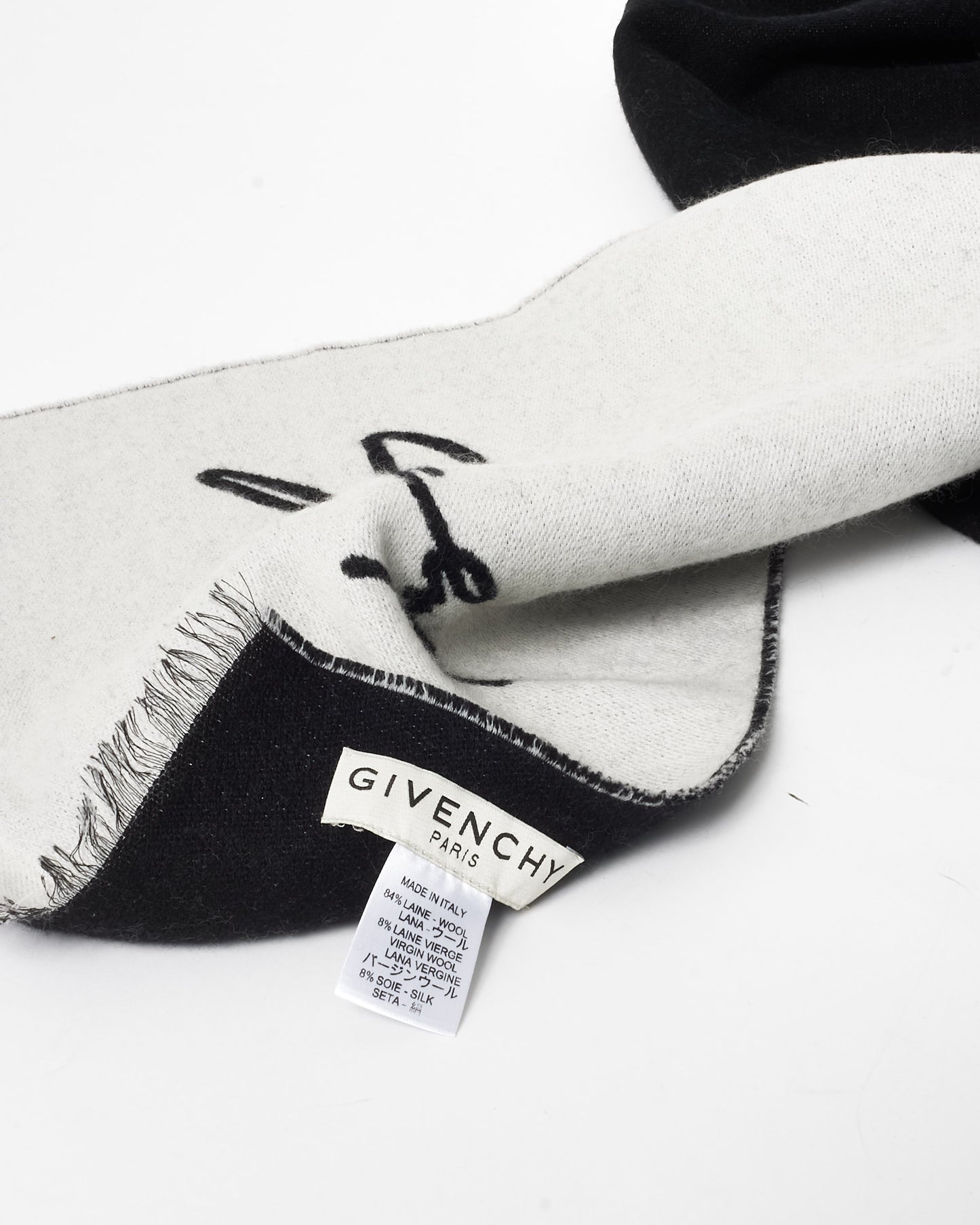 Givenchy Black 
White Logo Scarf