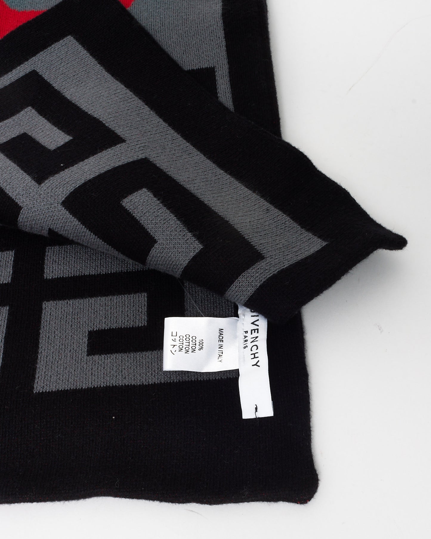 Givenchy Grey, Black 
Red Logo Knit Scarf