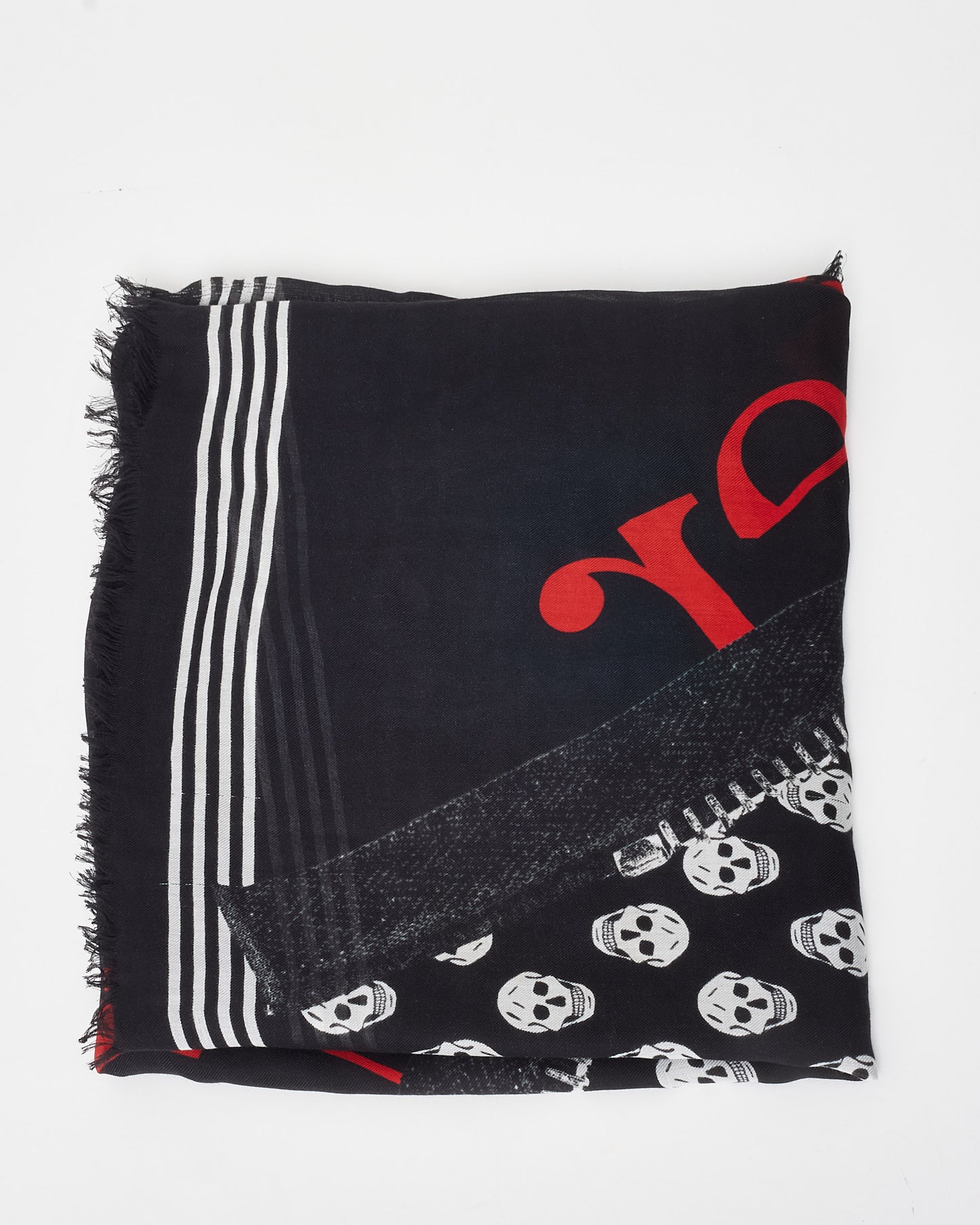 Alexander McQueen Black 
White Skull 
Zipper Chiffon Shawl Scarf