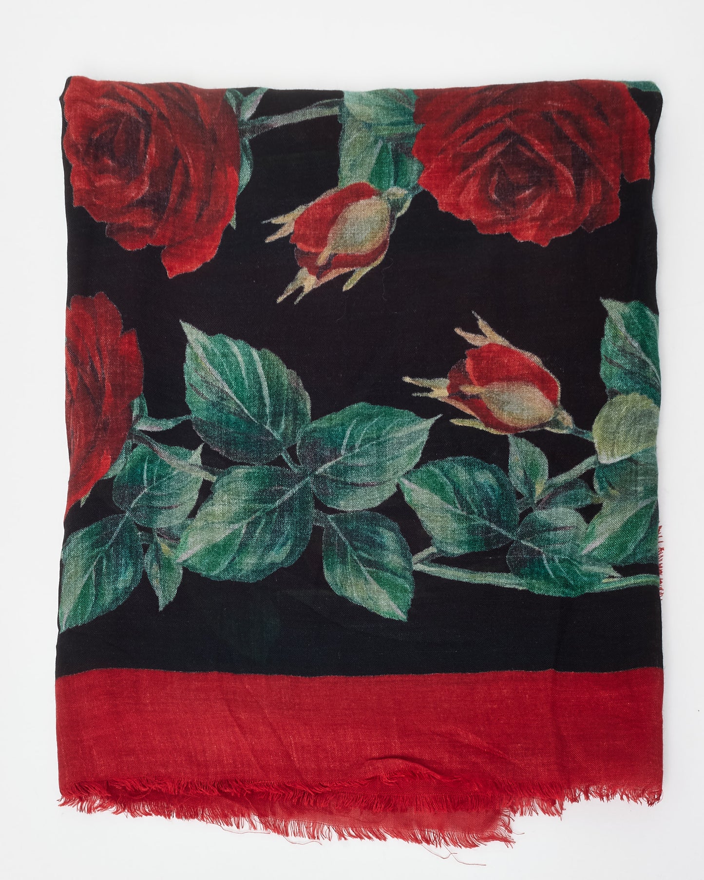 Dolce 
Gabbana Black 
Red Roses Chiffon Shawl Scarf