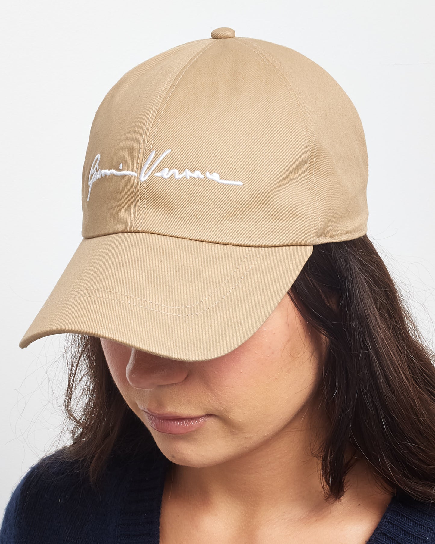 Versace Tan 
White Cursive Gianni Versace Logo Baseball Cap