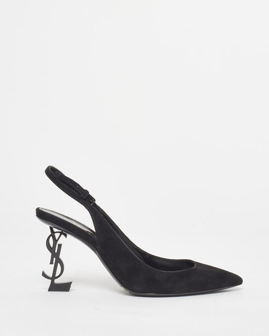 Saint Laurent Black Suede Opyum 85MM Kitten Heels - 36