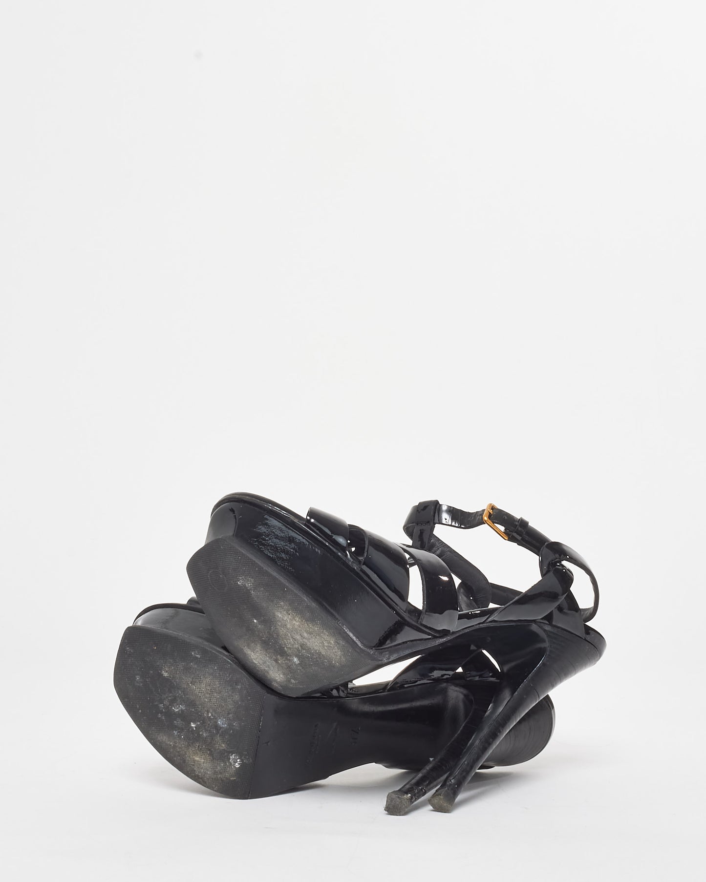 Saint Laurent Black Patent Leather Platform Tribute Sandals - 37.5