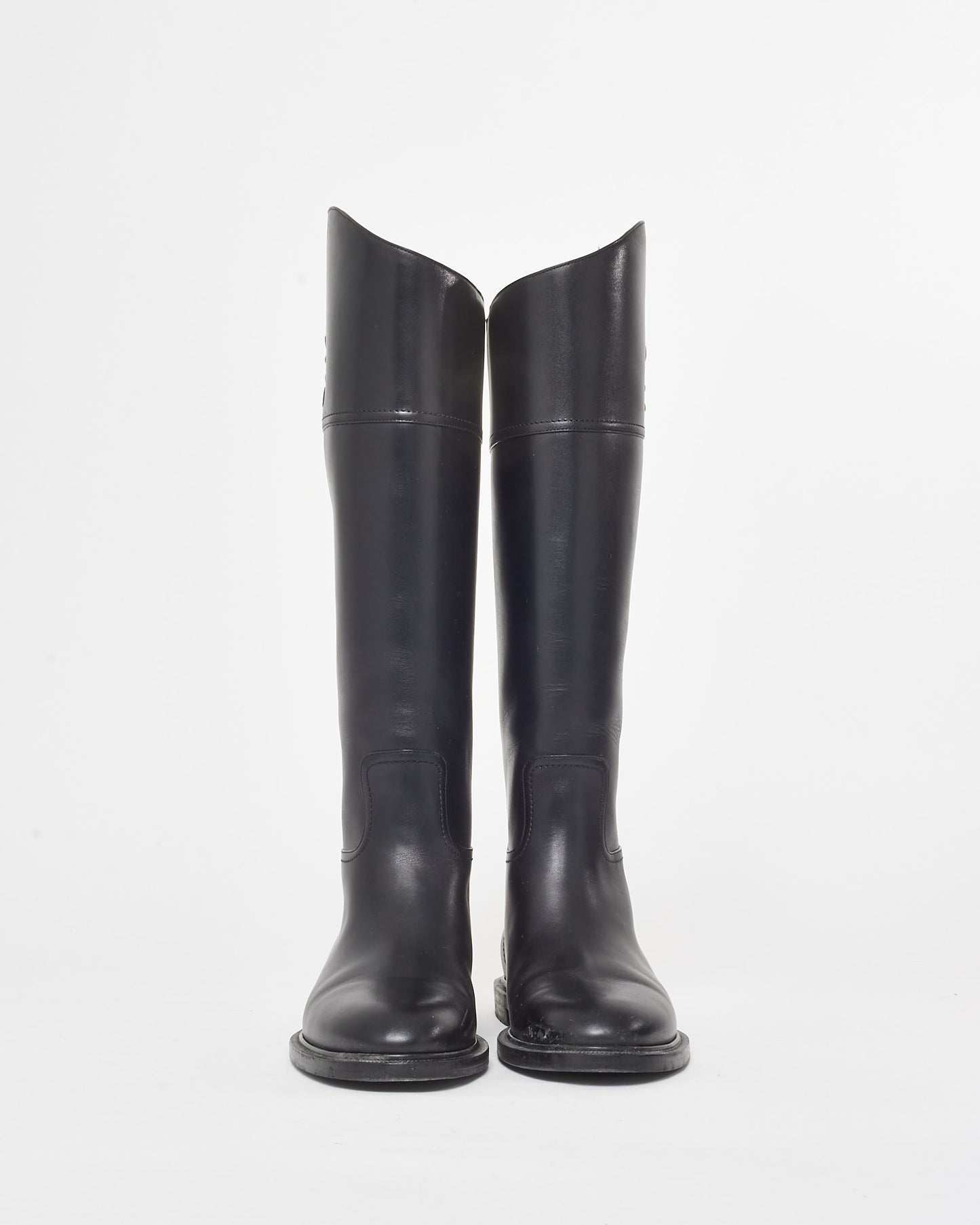 Fendi Black Leather Logo Tall Riding Boots - 41