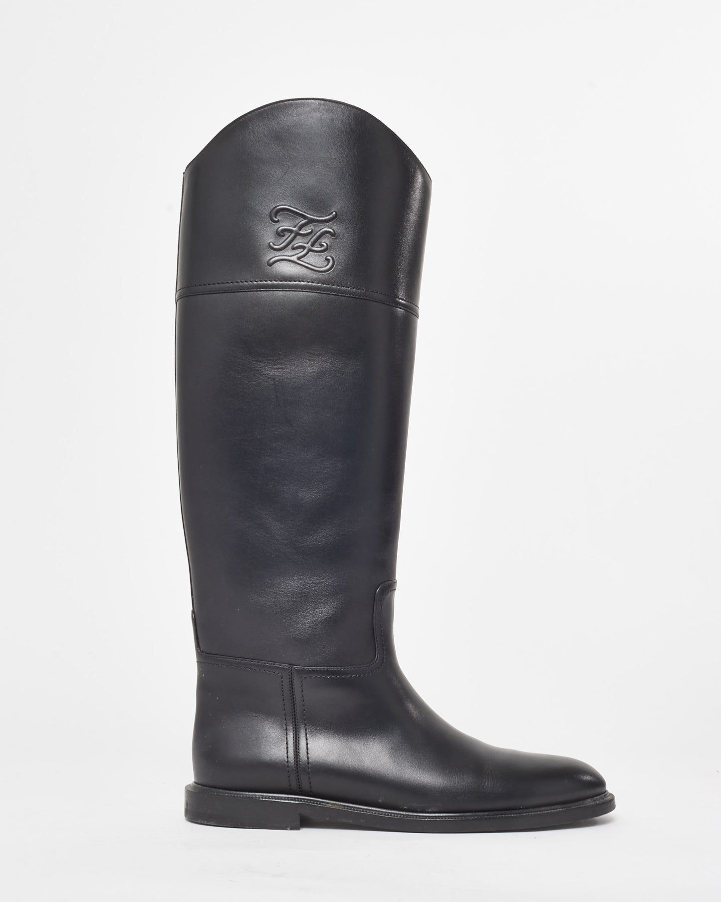 Fendi Black Leather Logo Tall Riding Boots - 41