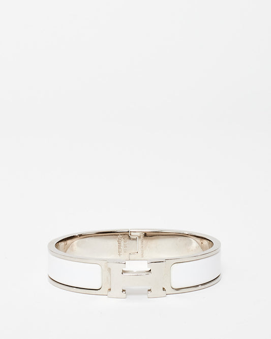 Hermès White 
Silver Clic Clac Bracelet - PM