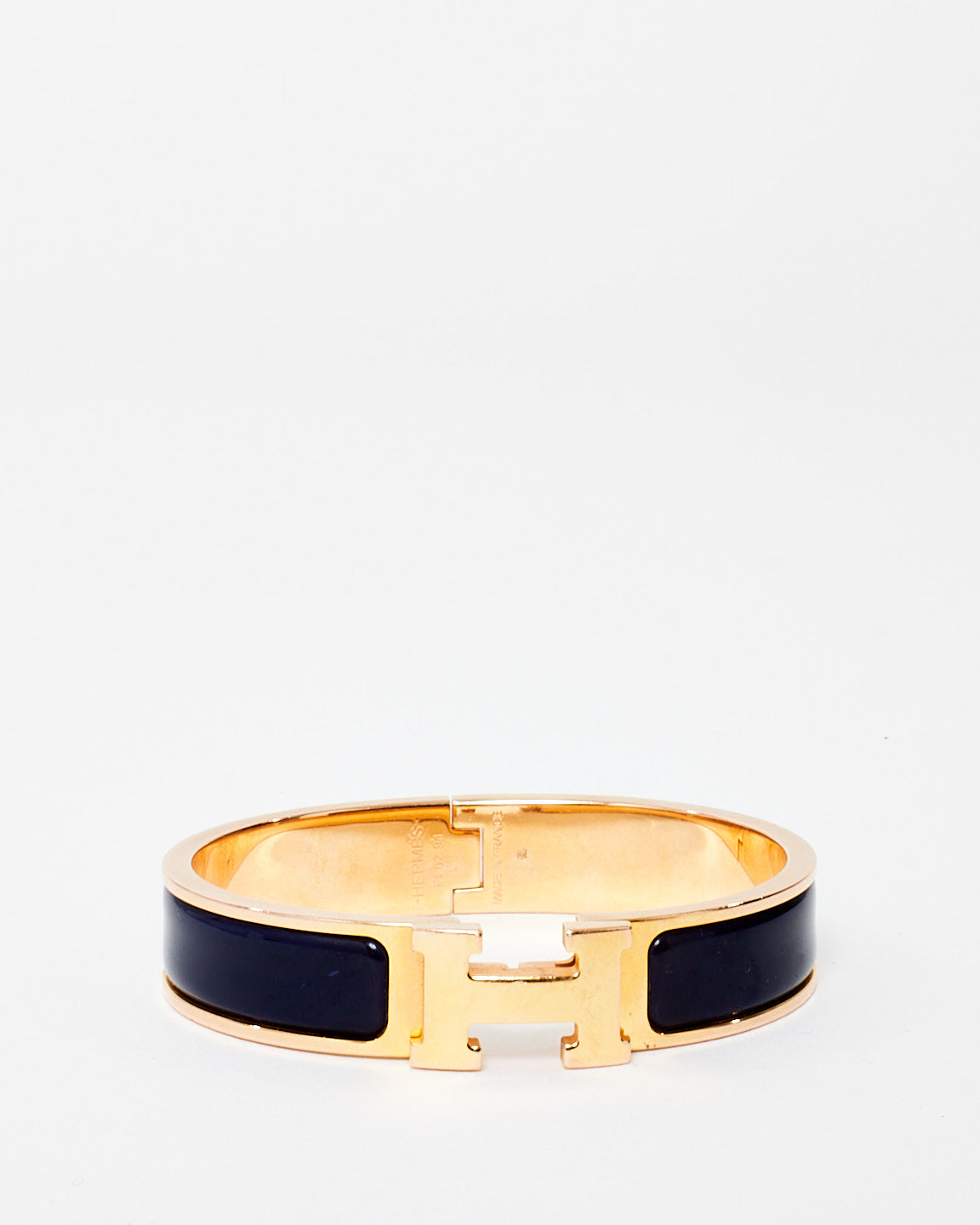 Hermès Navy Blue (Bleu Abysse) 
Rose Gold Clic Clac Bracelet - PM