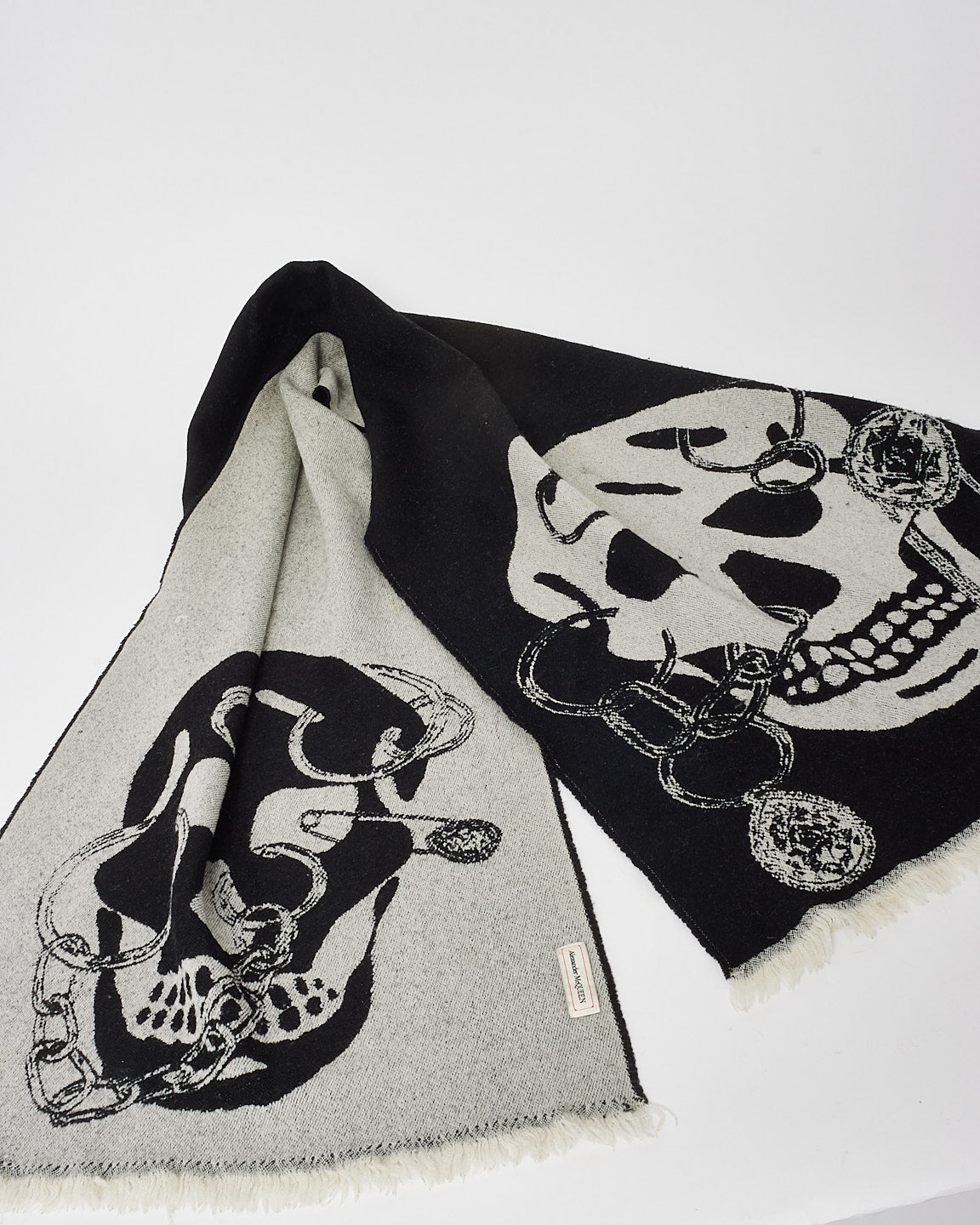 Alexander McQueen Grey 
Black Pierced Skull Face Scarf