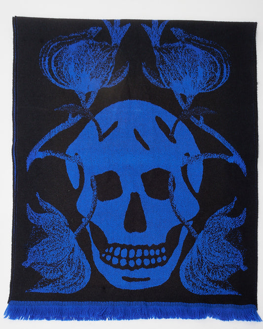 Alexander McQueen Blue Skull 
Leaf Print Knit Scarf