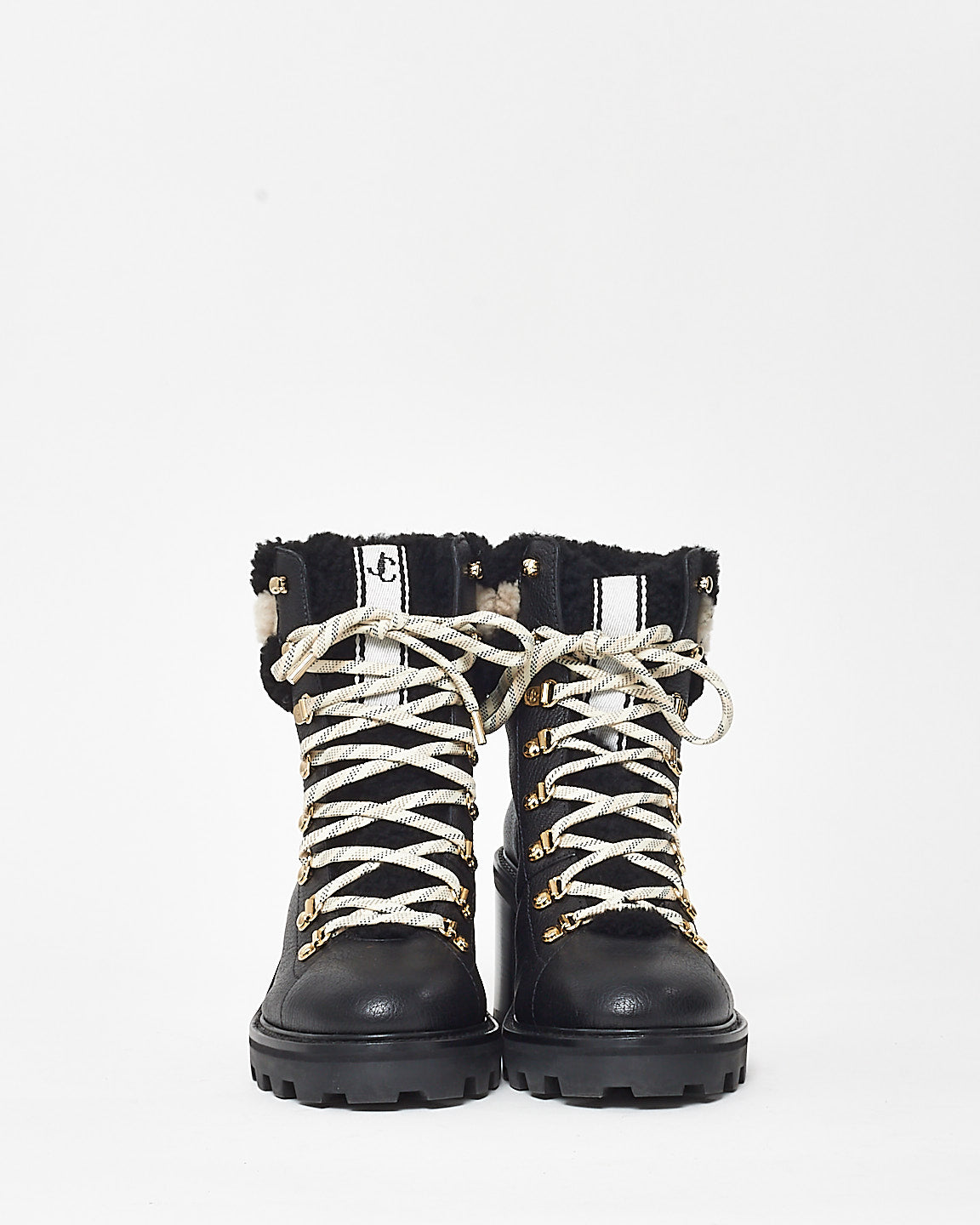 Jimmy Choo Black Leather 
Shearling Lace Up Combat Boots - 41