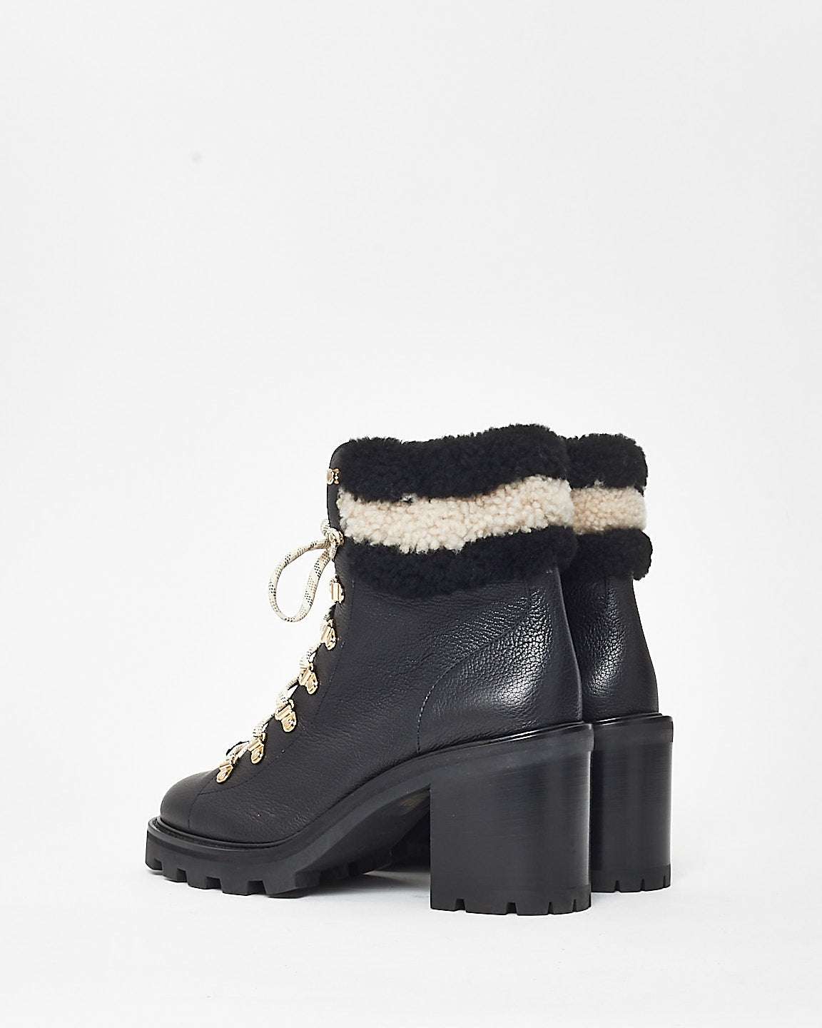 Jimmy Choo Black Leather 
Shearling Lace Up Combat Boots - 41