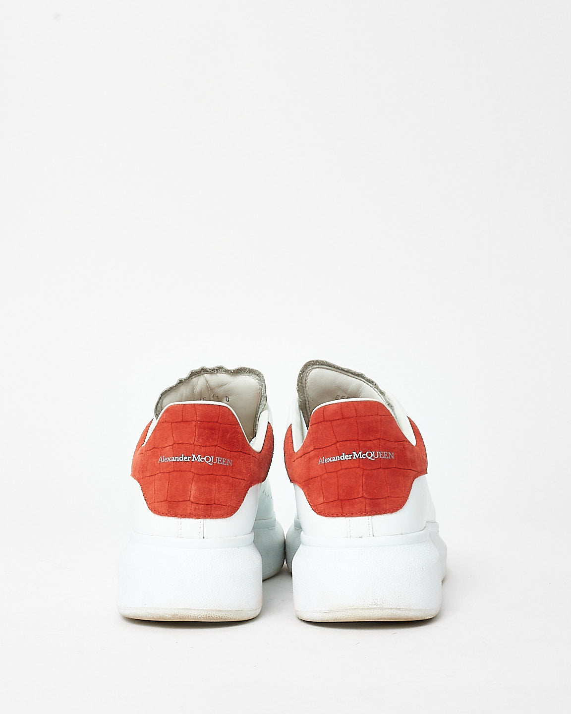 Alexander McQueen White 
Red Suede Croc Oversized Sneakers - 41