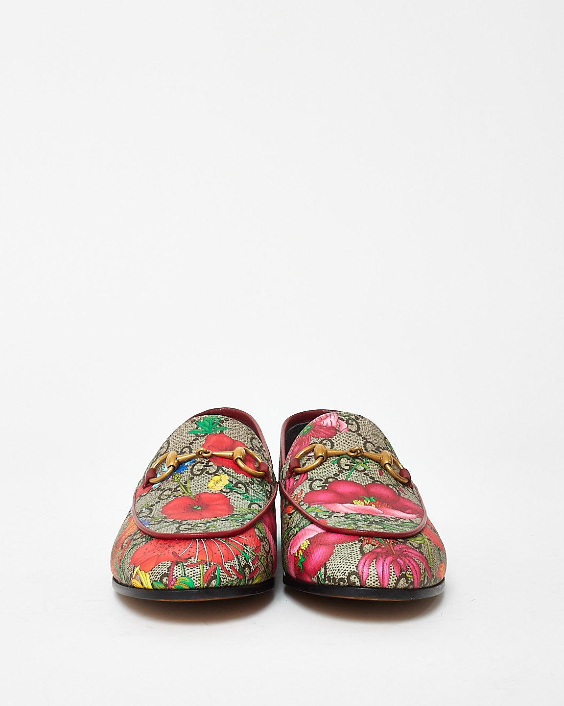 Gucci Red Monogram Flora Print Horsebit Loafers - 35