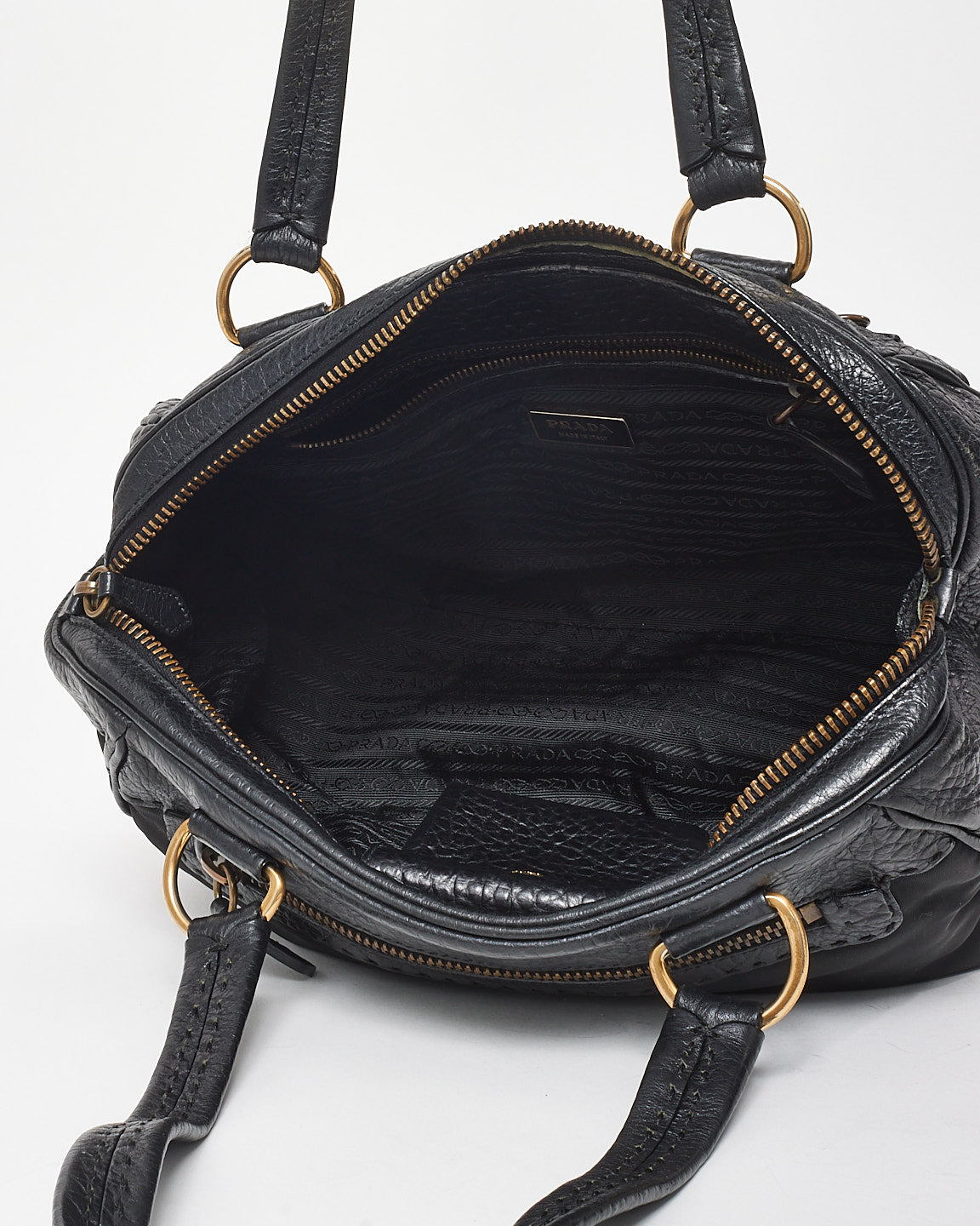 Prada Vintage Black Nylon 
Leather Pocket Shoulder Bag