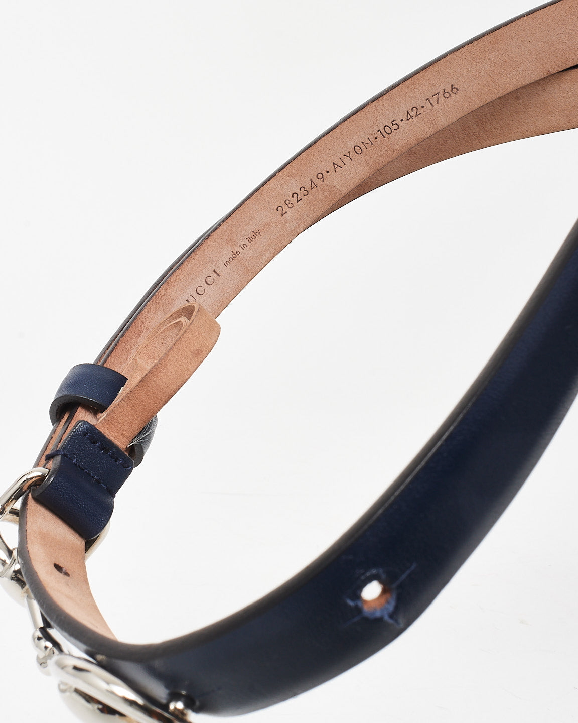 Gucci Navy Blue Leather Vintage Horsebit Belt - 105/42