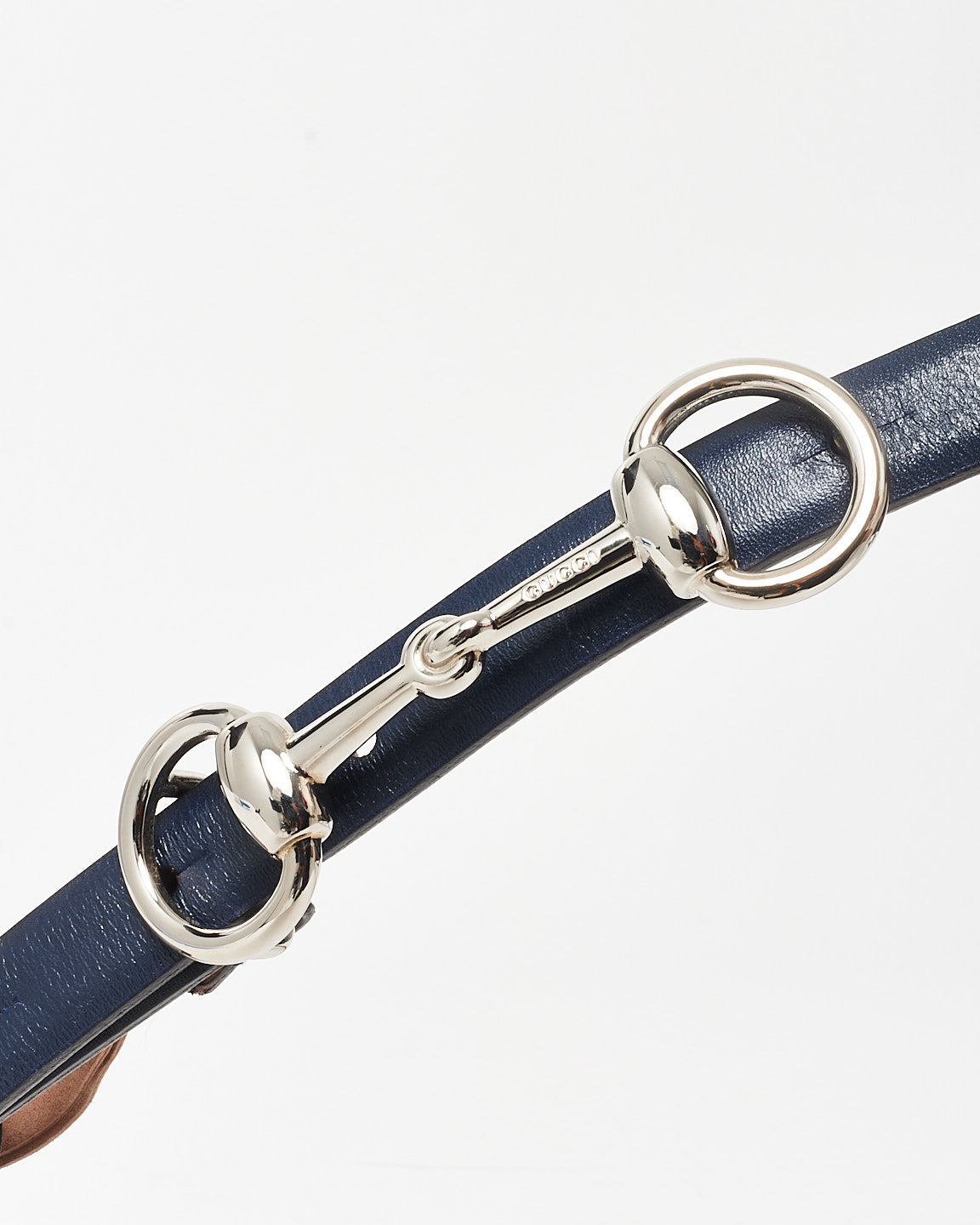 Gucci Navy Blue Leather Vintage Horsebit Belt - 105/42