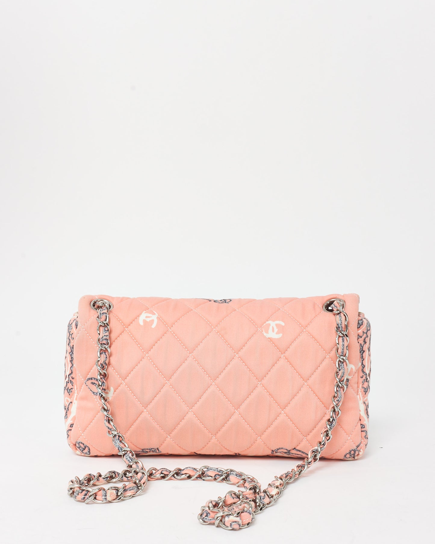 Chanel Pink Peach Fabric Bandana Flower Paisley Print Classic Flap Shoulder Bag