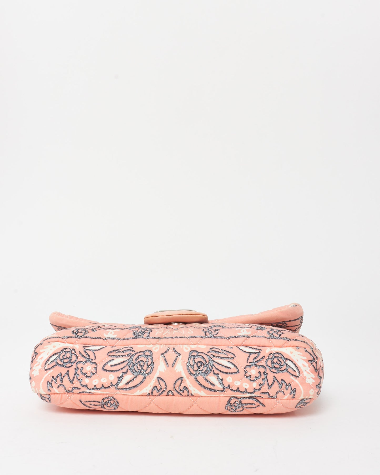 Chanel Pink Peach Fabric Bandana Flower Paisley Print Classic Flap Shoulder Bag