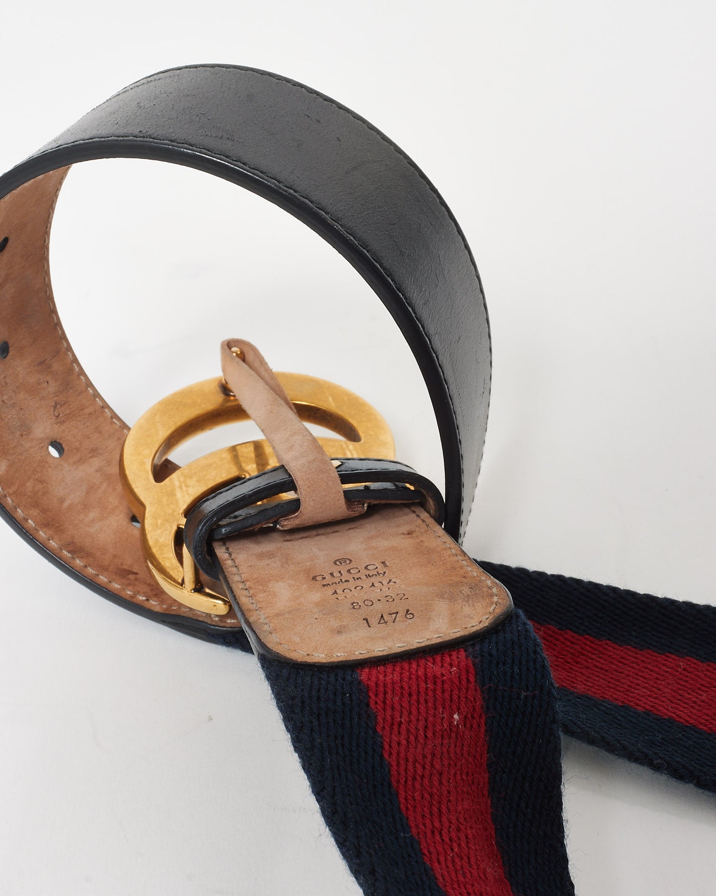 Gucci Blue 
Red Web Canvas GG Marmont Belt - 80/32