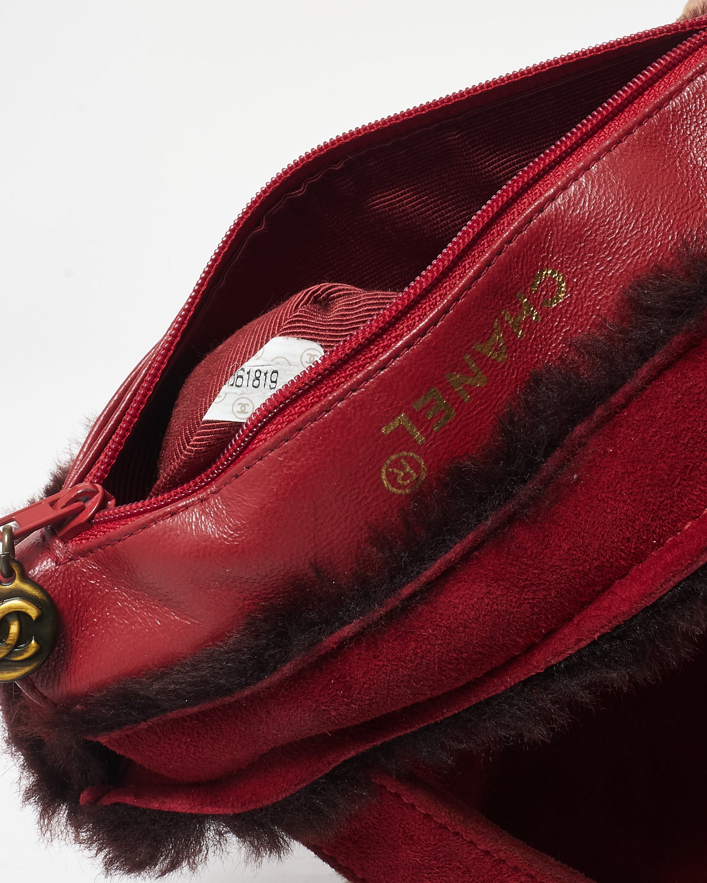 Chanel Burgundy Suede 
Faux Fur Mini Tote Bag