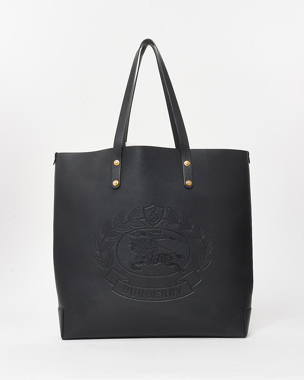 Burberry Black Leather Calfskin Crest Embossed Large Tote Bag