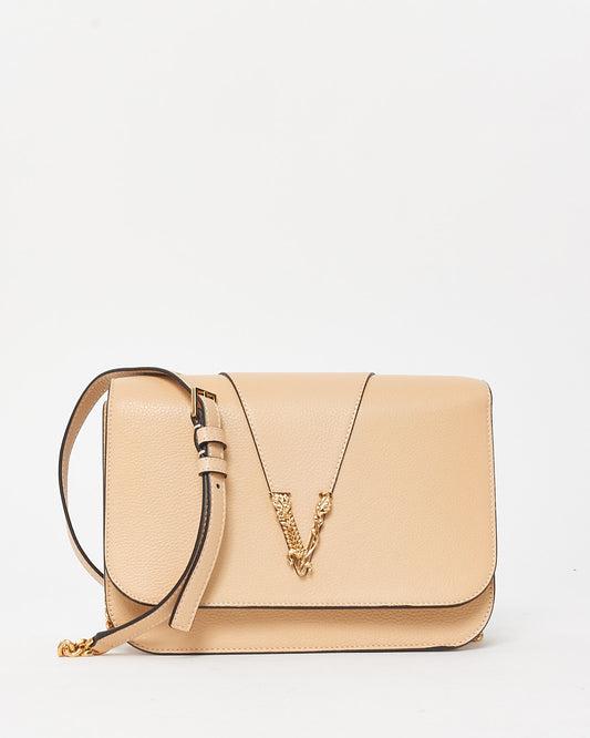 Versace Beige Grained Leather Virtus Crossbody Bag