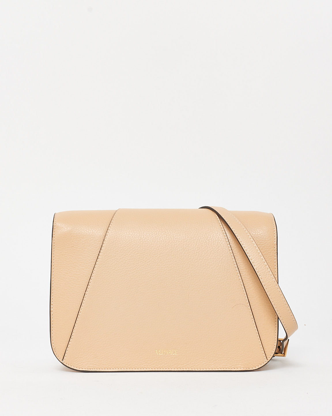 Versace Beige Grained Leather Virtus Crossbody Bag