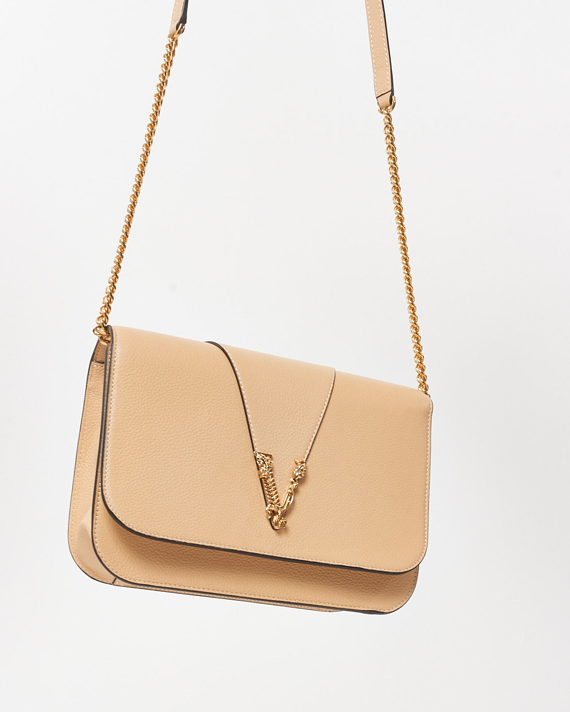 Versace Beige Grained Leather Virtus Crossbody Bag