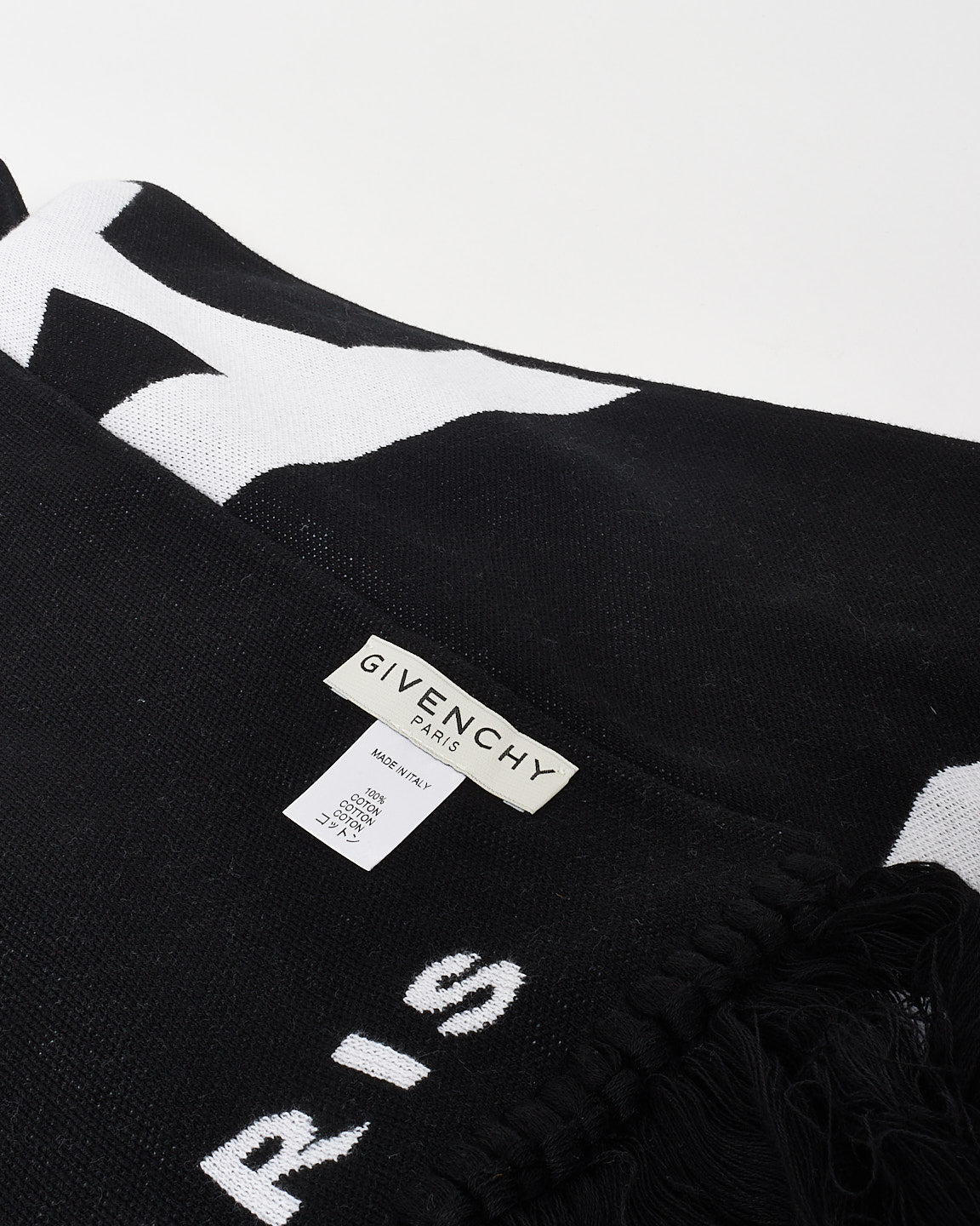 Givenchy Black Knit Logo Paris Fringe Scarf