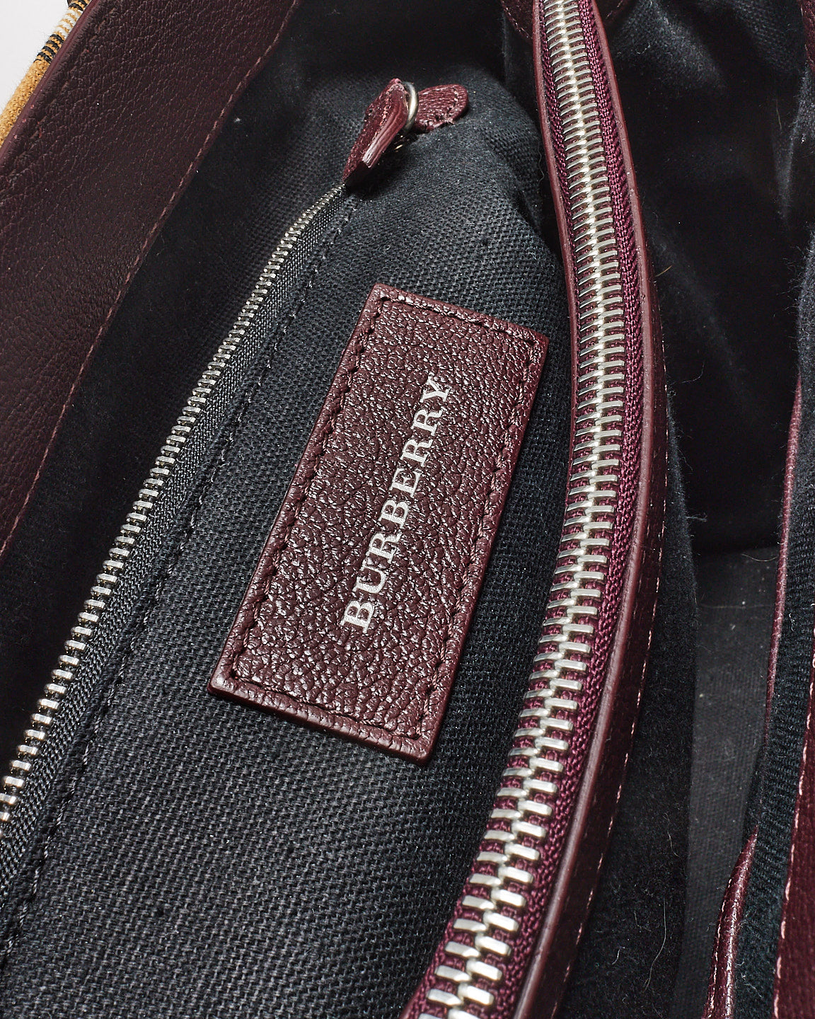 Burberry Vintage Check Canvas 
Burgundy Leather Banner Tote