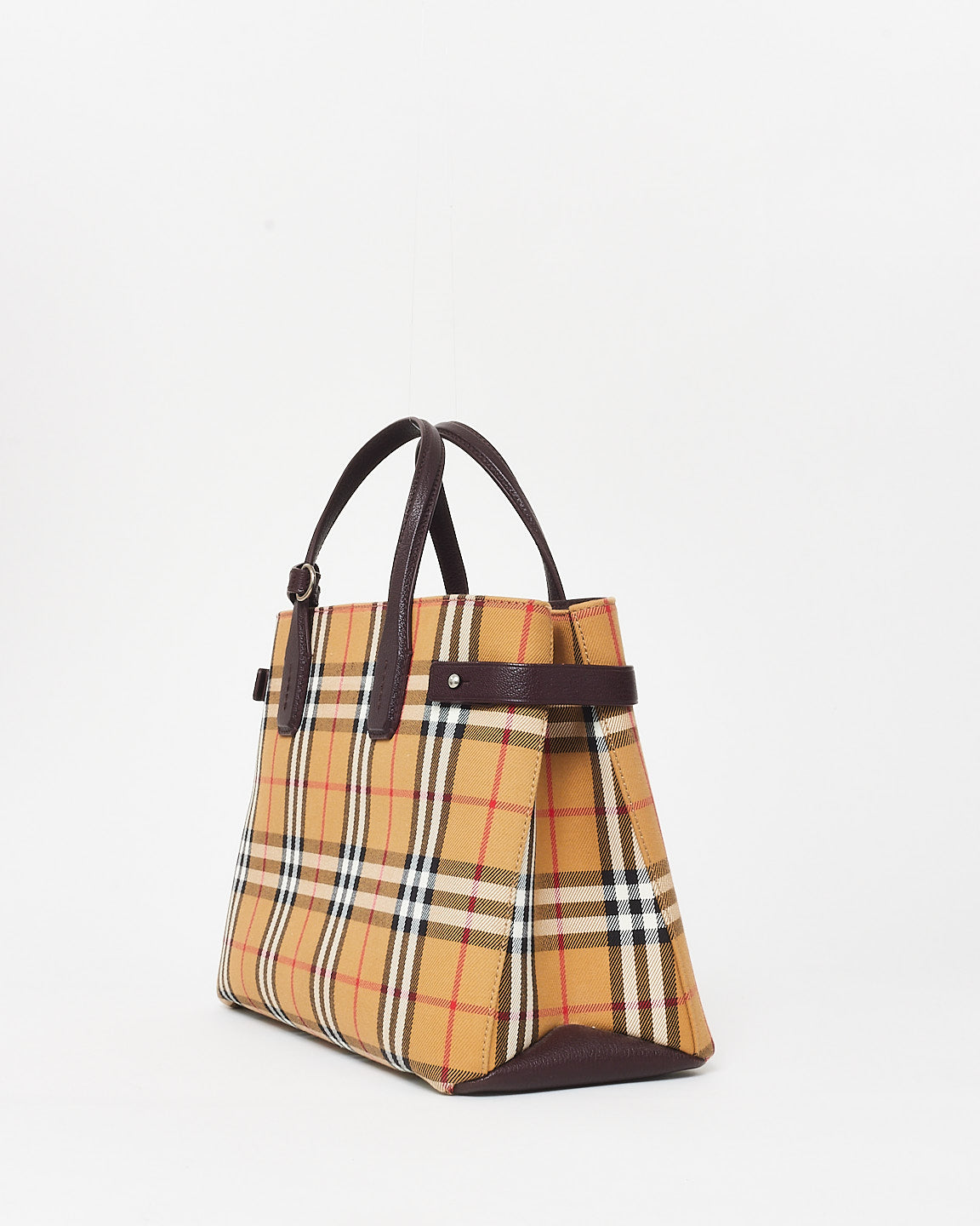 Burberry Vintage Check Canvas 
Burgundy Leather Banner Tote