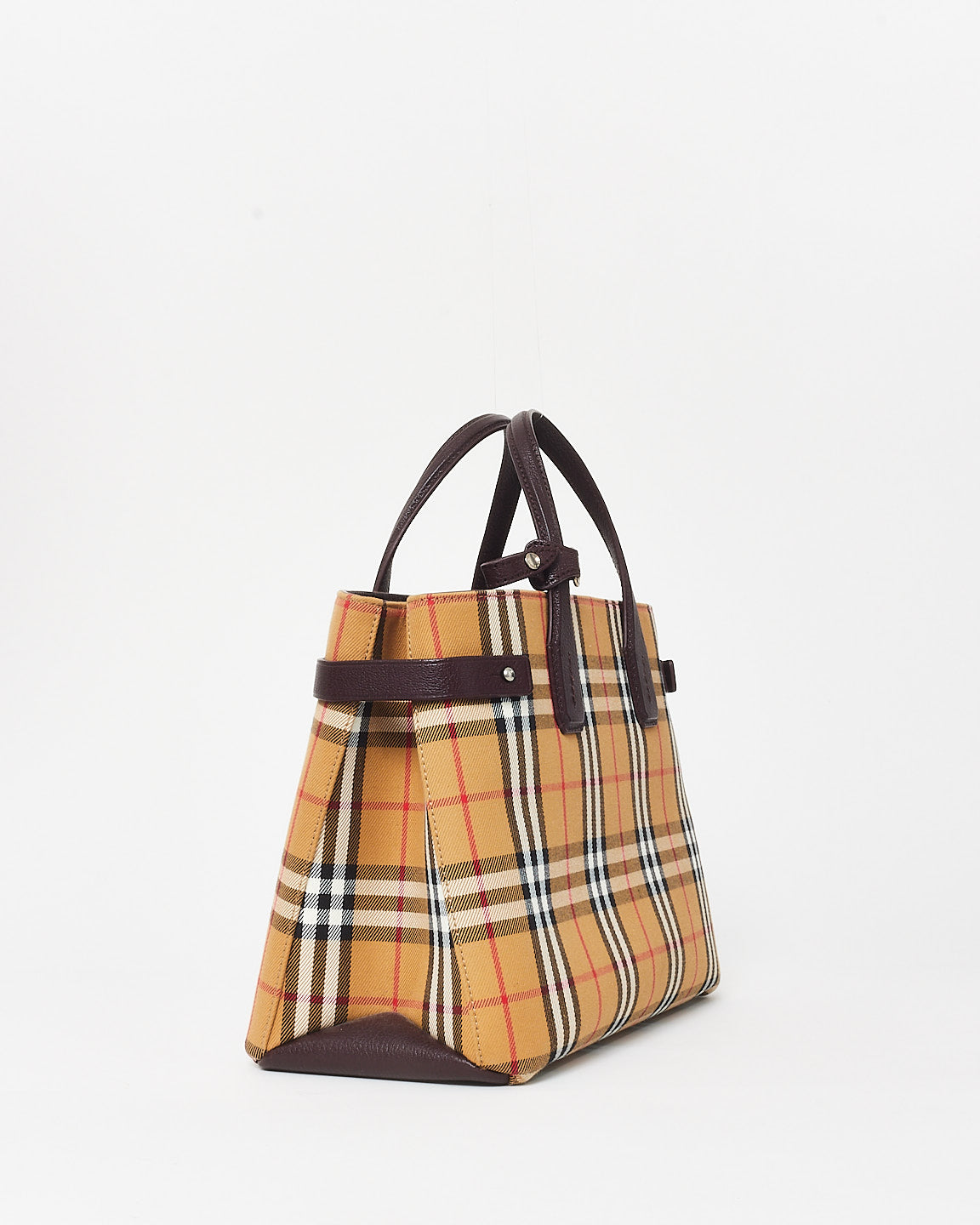 Burberry Vintage Check Canvas 
Burgundy Leather Banner Tote