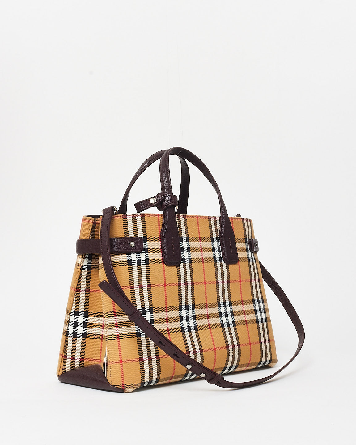 Burberry Vintage Check Canvas 
Burgundy Leather Banner Tote