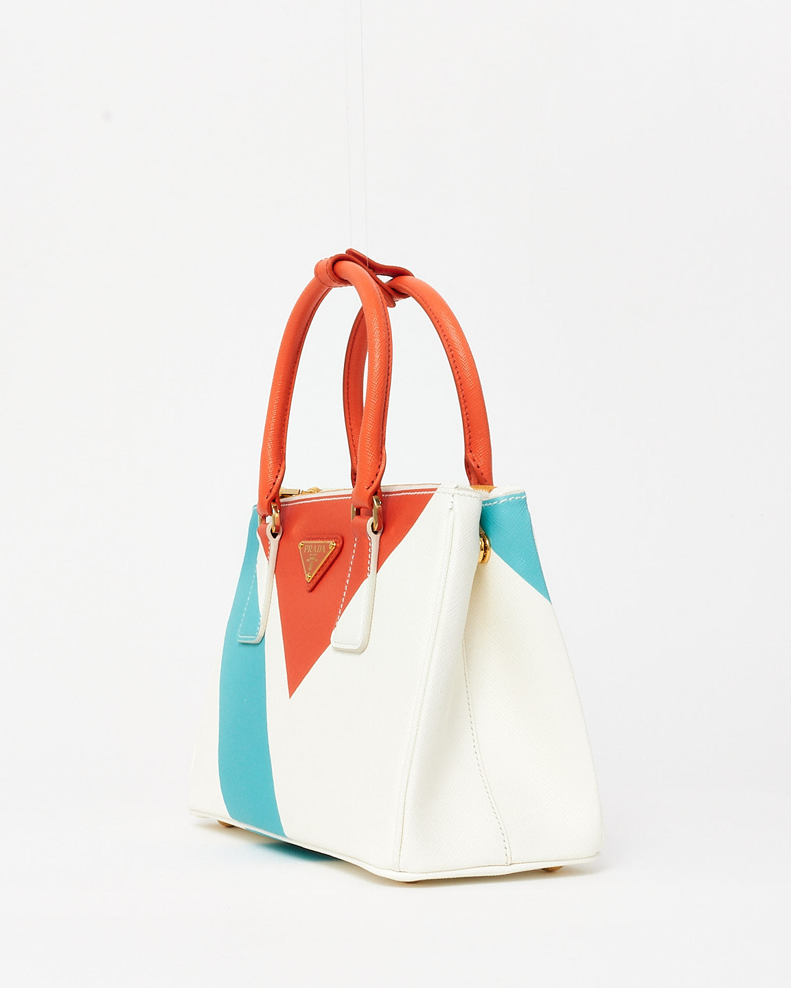 Prada White Orange 
Blue Saffiano Leather Special Edition Small Galleria Bag