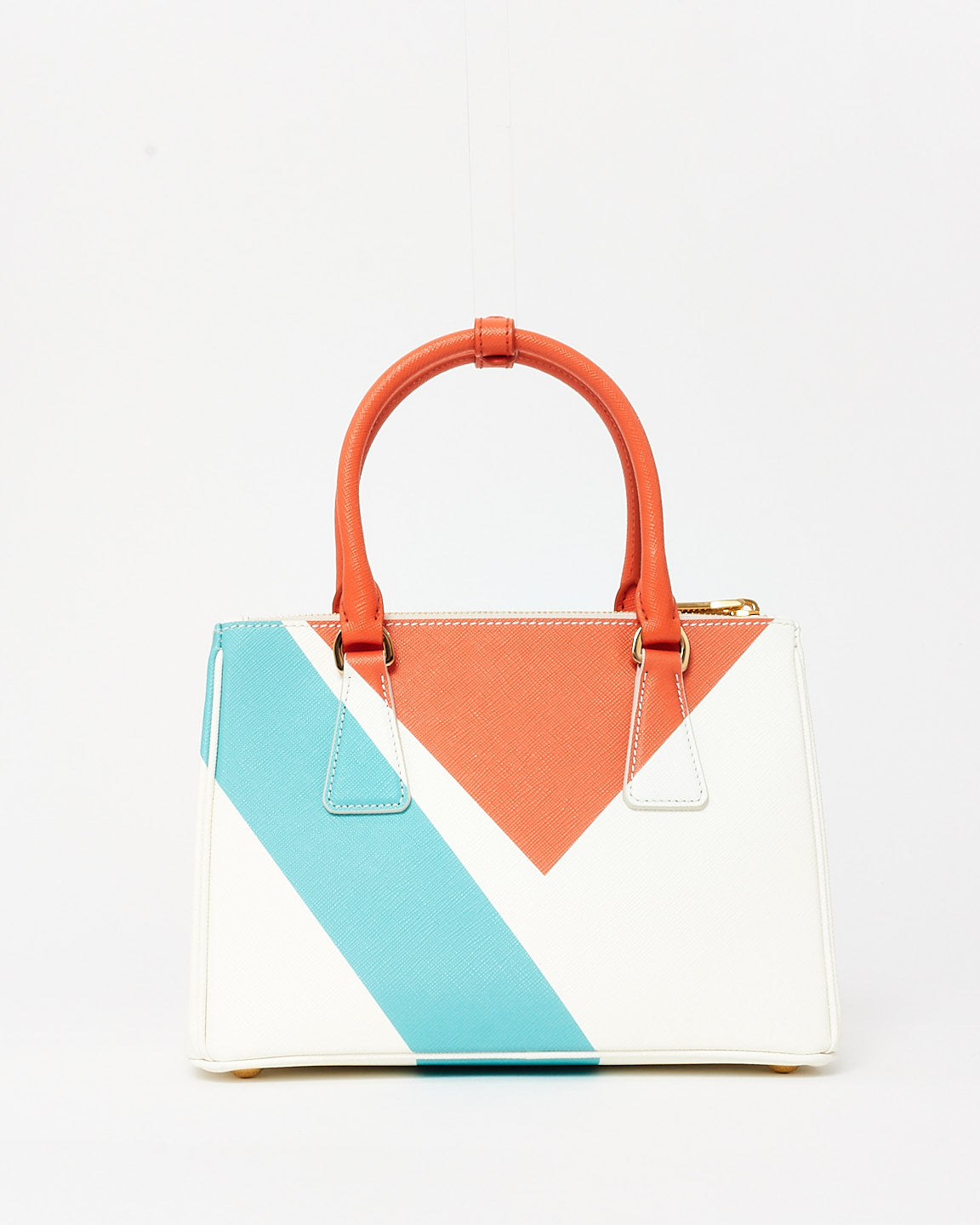 Prada White Orange 
Blue Saffiano Leather Special Edition Small Galleria Bag