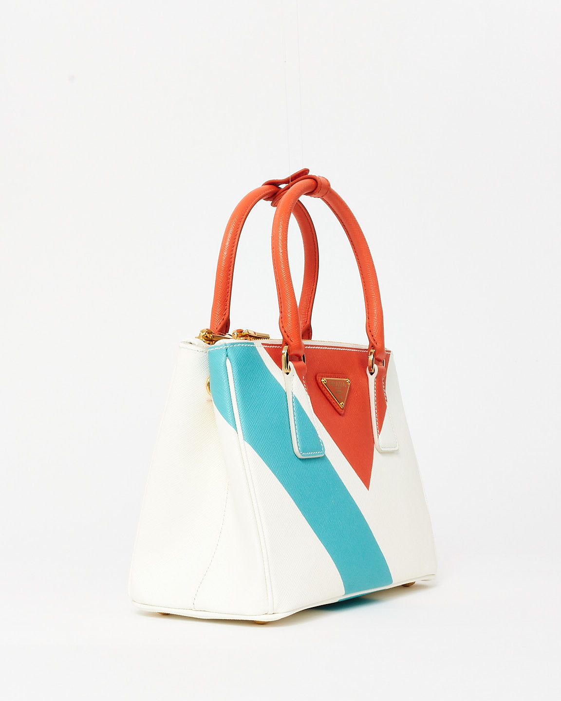 Prada White Orange 
Blue Saffiano Leather Special Edition Small Galleria Bag