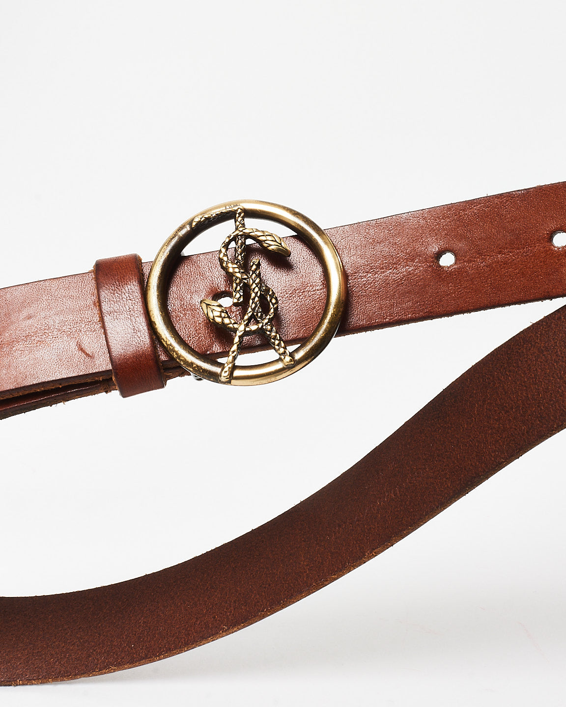 Saint Laurent Vintage Brown Leather Studded Serpent Belt - 75