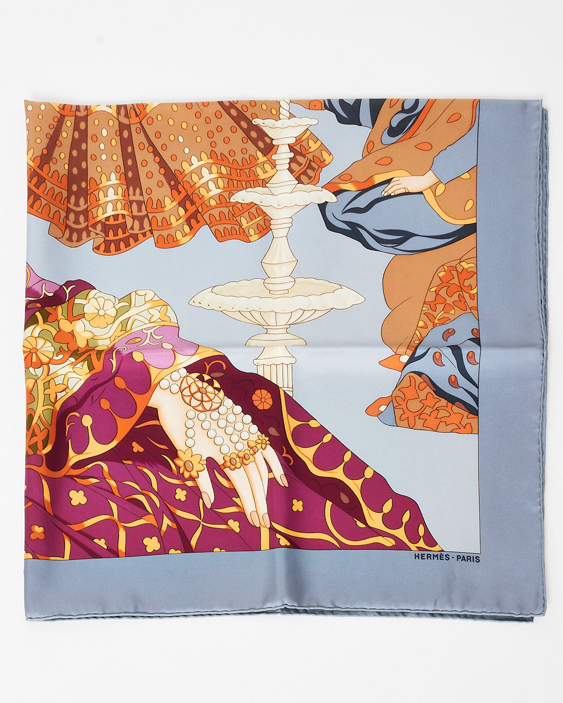 Hermès Charcoal 
Burgundy Multi "Splendeur Des Maharajas II" Silk Scarf