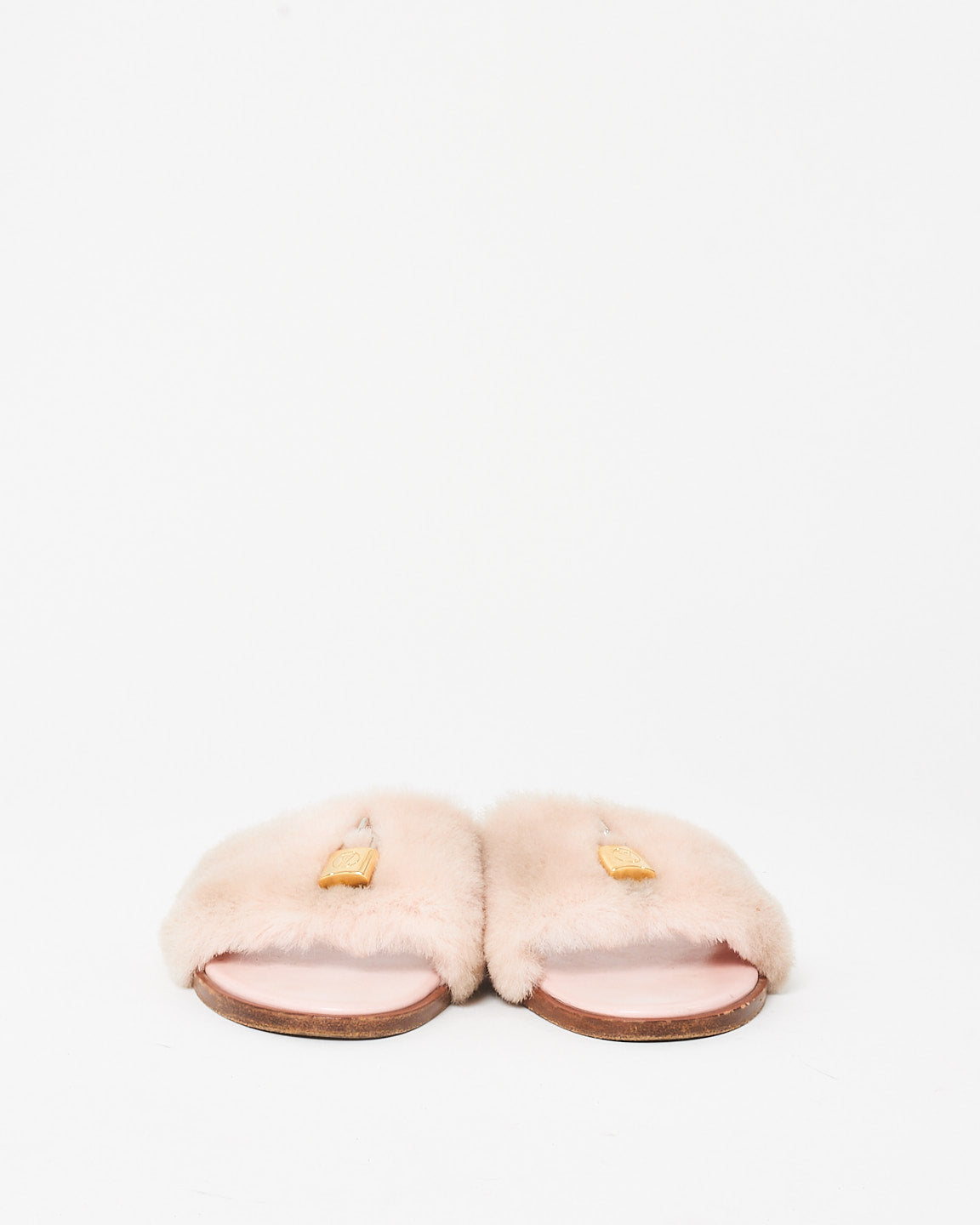 Louis Vuitton Pink Shearling 
Lock Slides - 35