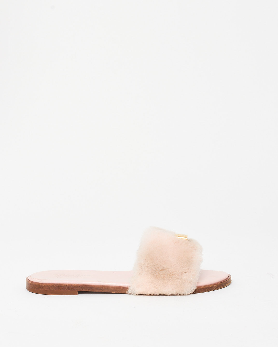 Louis Vuitton Pink Shearling 
Lock Slides - 35