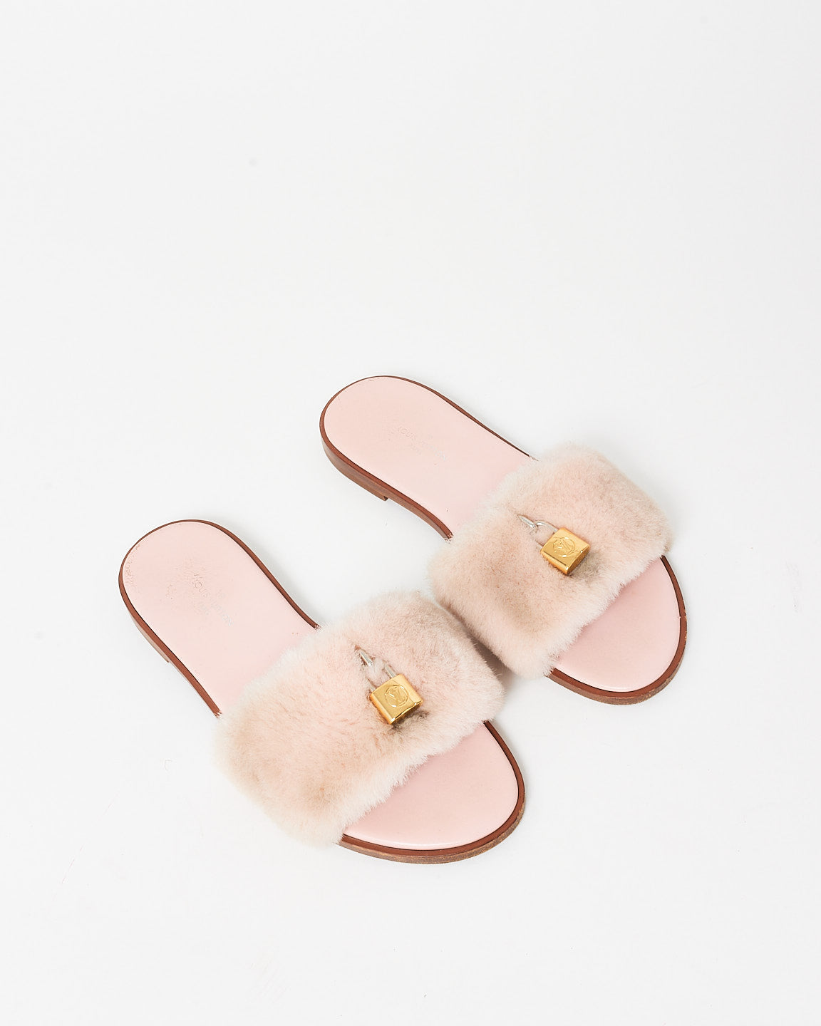 Louis Vuitton Pink Shearling 
Lock Slides - 35