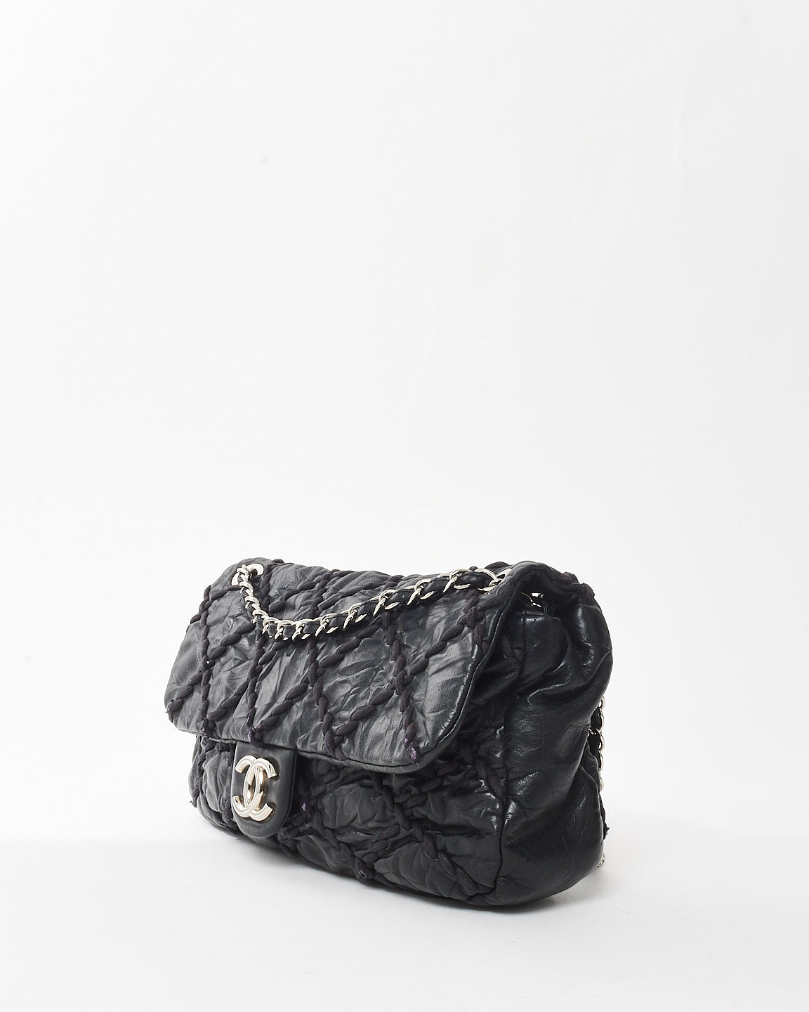 Chanel Black Leather Braided Quilt Maxi Single Flap Bag