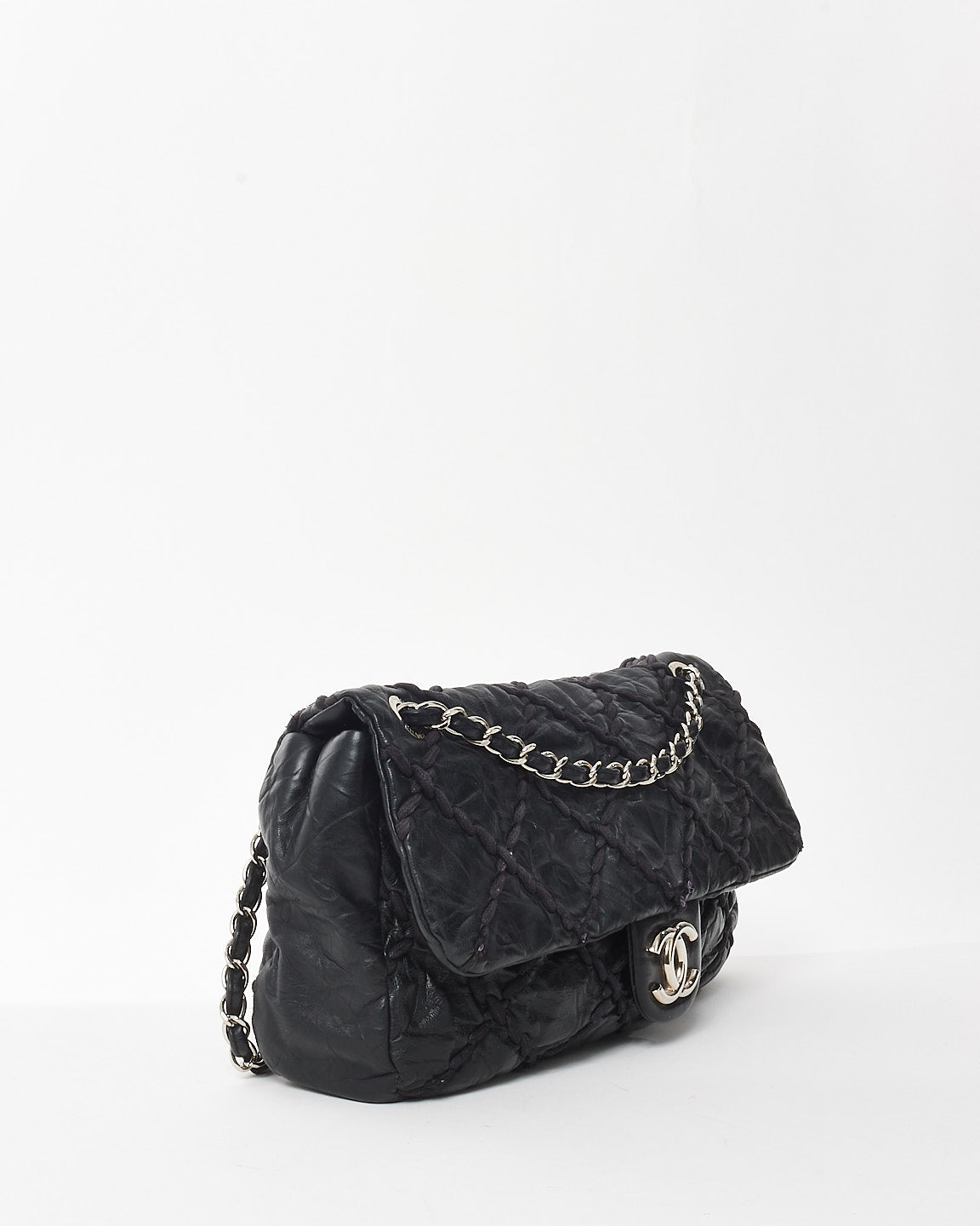 Chanel Black Leather Braided Quilt Maxi Single Flap Bag