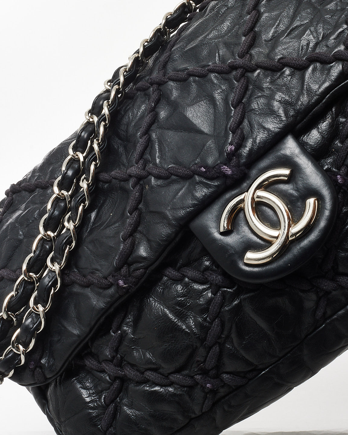 Chanel Black Leather Braided Quilt Maxi Single Flap Bag